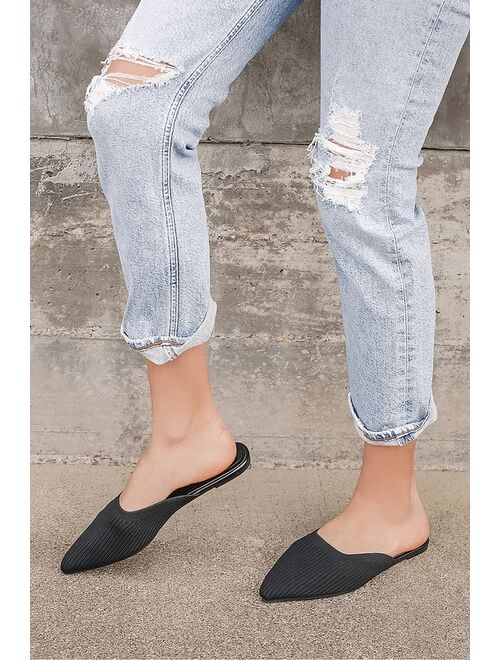 Lulus Jeaney Light Nude Ribbed Knit Pointed-Toe Mule Slides