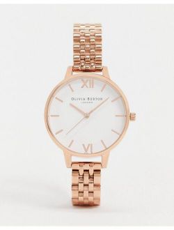 Olivia Burton OB16DEW01 White Demi Dial Bracelet Watch In Rose Gold