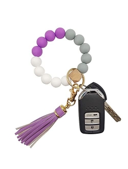 Silicone Keychain Bracelet for Women Beaded Keyring Wristlet House Car Keys Ring Holder with Gift Box