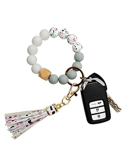 Silicone Keychain Bracelet for Women Beaded Keyring Wristlet House Car Keys Ring Holder with Gift Box