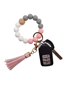 Silicone Keychain Bracelet for Women Beaded Keyring Wristlet House Car Keys Ring Holder with Gift Box