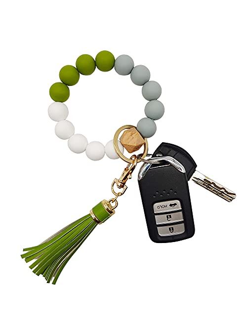 Silicone Keychain Bracelet for Women Beaded Keyring Wristlet House Car Keys Ring Holder with Gift Box