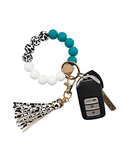 Silicone Keychain Bracelet for Women Beaded Keyring Wristlet House Car Keys Ring Holder with Gift Box