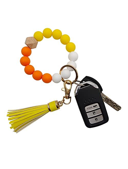 Silicone Keychain Bracelet for Women Beaded Keyring Wristlet House Car Keys Ring Holder with Gift Box