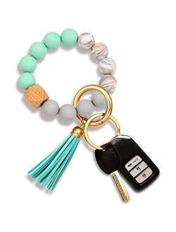 Silicone Key Ring Bracelet Beaded Wrislet Keychain Portable House Car Keys Ring Holder