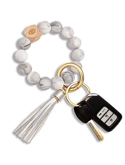 Silicone Key Ring Bracelet Beaded Wrislet Keychain Portable House Car Keys Ring Holder