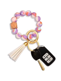 Silicone Key Ring Bracelet Beaded Wrislet Keychain Portable House Car Keys Ring Holder