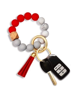 Silicone Key Ring Bracelet Beaded Wrislet Keychain Portable House Car Keys Ring Holder