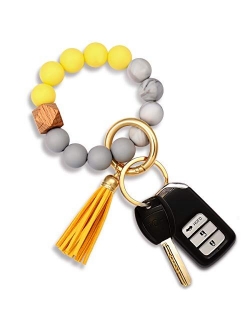 Silicone Key Ring Bracelet Beaded Wrislet Keychain Portable House Car Keys Ring Holder