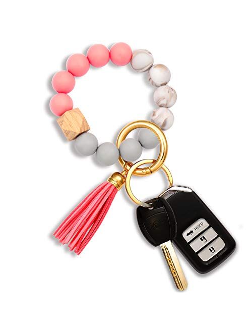 Silicone Key Ring Bracelet Beaded Wrislet Keychain Portable House Car Keys Ring Holder