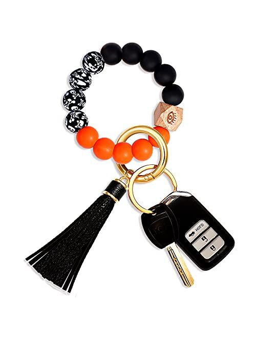 Silicone Key Ring Bracelet Beaded Wrislet Keychain Portable House Car Keys Ring Holder