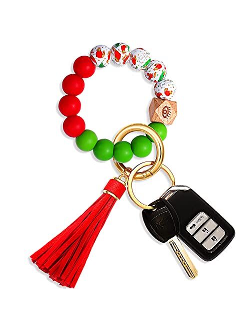 Silicone Key Ring Bracelet Beaded Wrislet Keychain Portable House Car Keys Ring Holder