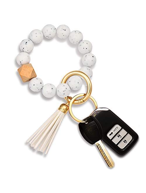 Silicone Key Ring Bracelet Beaded Wrislet Keychain Portable House Car Keys Ring Holder