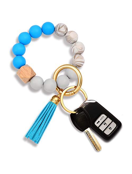 Silicone Key Ring Bracelet Beaded Wrislet Keychain Portable House Car Keys Ring Holder