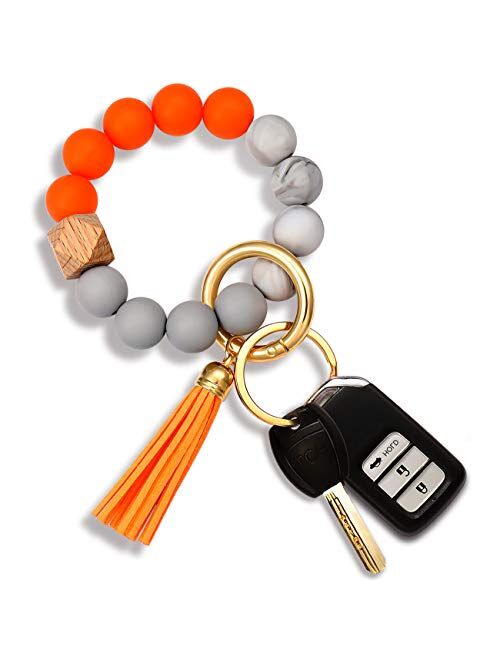 Silicone Key Ring Bracelet Beaded Wrislet Keychain Portable House Car Keys Ring Holder