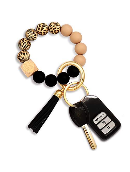 Silicone Key Ring Bracelet Beaded Wrislet Keychain Portable House Car Keys Ring Holder