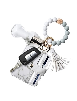 Women Wristlet Bracelet Keychain Wallet,Silicone Beaded Bangle Keyring Tassel