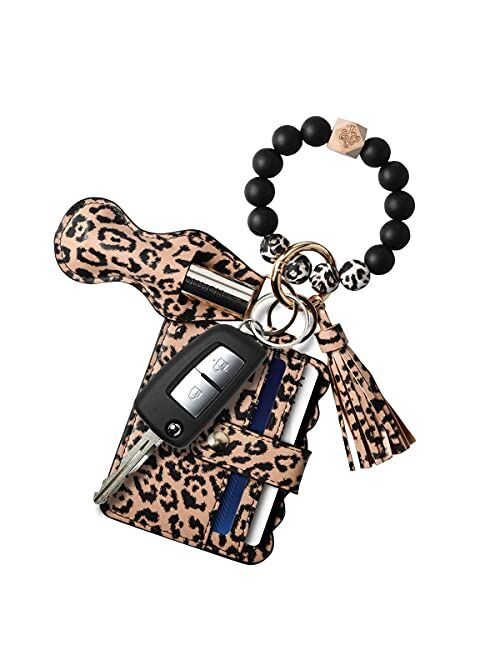 Women Wristlet Bracelet Keychain Wallet,Silicone Beaded Bangle Keyring Tassel