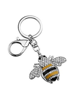 FEELMEM Cute Crystal Yellow Bee Charm Keychain Honeybee Bumble Bee Charm