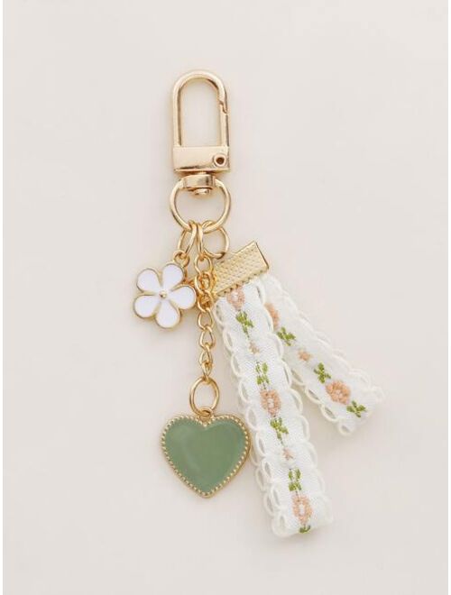 Shein Heart & Flower Charm Keychain