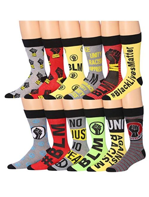 James Fiallo Mens 12-Pairs Funny Funky Crazy Novelty Colorful Patterned Dress Socks