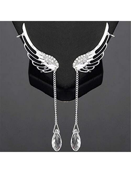 1 Pair Angel Wings Tassel Crystal Long Earrings Women Long Cuff Earring Bohemian Ear Ornaments