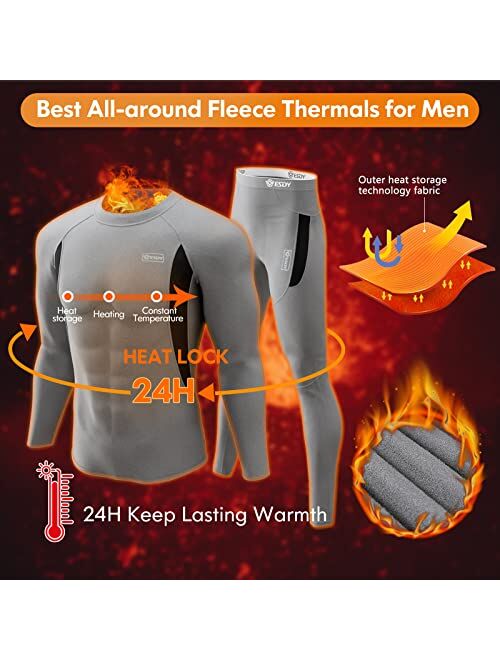 romision Thermal Underwear for Men, Long Johns Base Layer Fleece Lined Insulated Top and Bottom Set Cold Weather