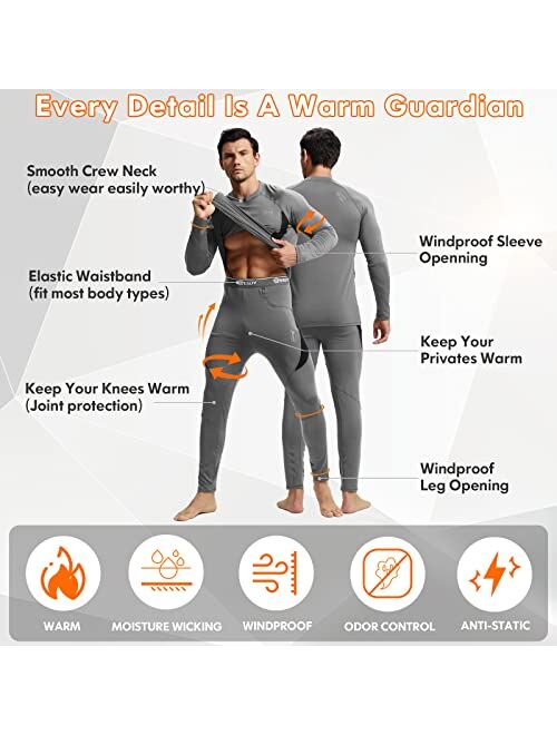 romision Thermal Underwear for Men, Long Johns Base Layer Fleece Lined Insulated Top and Bottom Set Cold Weather