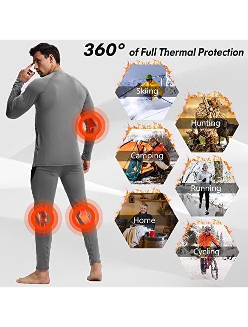 romision Thermal Underwear for Men, Long Johns Base Layer Fleece Lined Insulated Top and Bottom Set Cold Weather