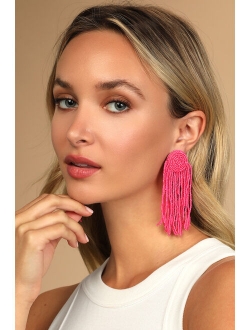 Bright and Bold Red Beaded Fringe Earrings