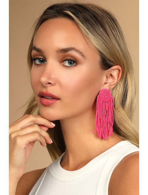 Lulus Bright and Bold Red Beaded Fringe Earrings