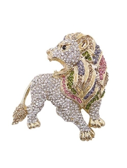 EVER FAITH Roaring King Lion Austrian Crystal Brooch