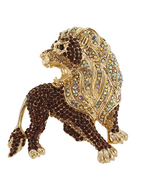 EVER FAITH Roaring King Lion Austrian Crystal Brooch