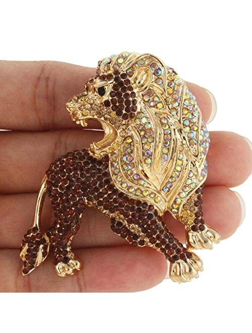 EVER FAITH Roaring King Lion Austrian Crystal Brooch