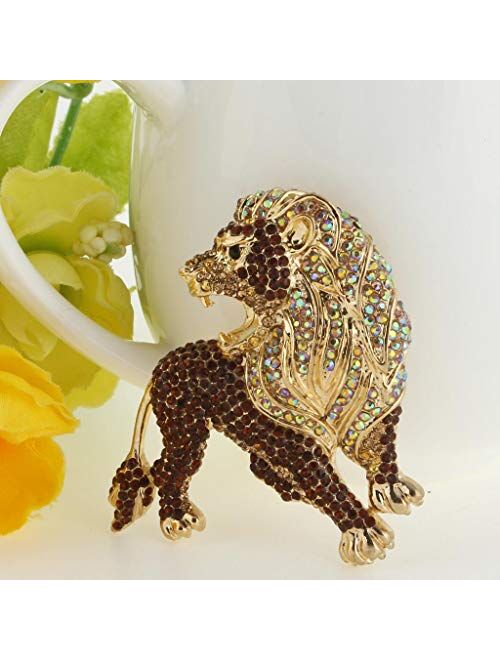 EVER FAITH Roaring King Lion Austrian Crystal Brooch