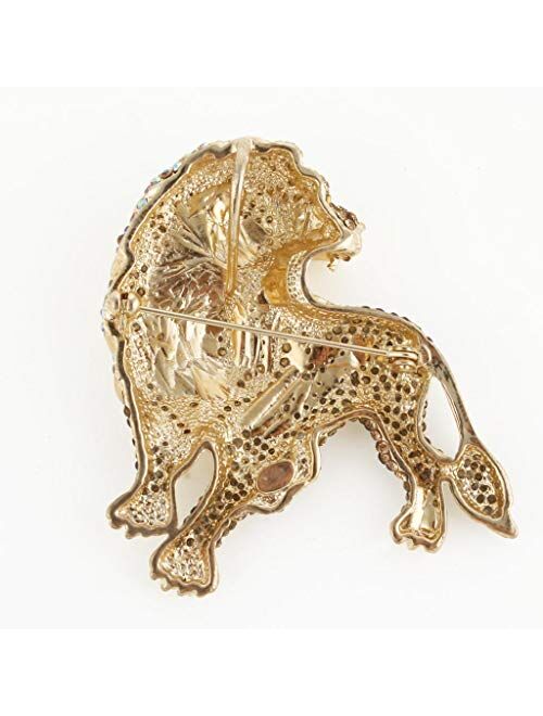 EVER FAITH Roaring King Lion Austrian Crystal Brooch