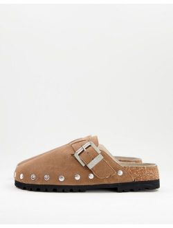 Asra fin slip on mules in chestnut brown