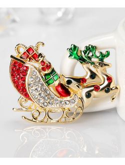 Streetregion Cubic Zirconia & Goldtone Deer & Sled Brooch