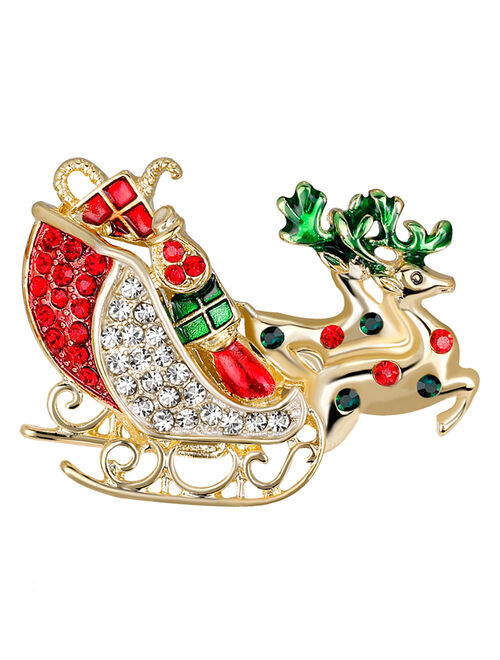 Streetregion Cubic Zirconia & Goldtone Deer & Sled Brooch