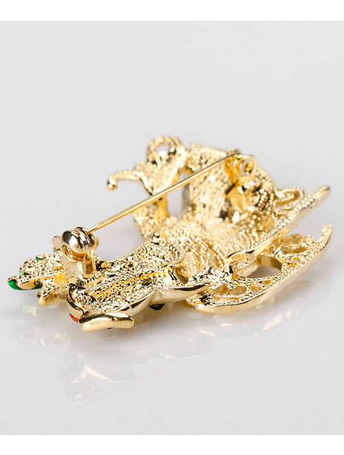 Streetregion Cubic Zirconia & Goldtone Deer & Sled Brooch