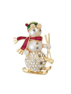 Napier Gold Tone Skiing Snowman Pin