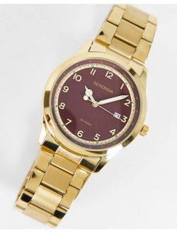 Sekonda womens bracelet watch with red dial in gold