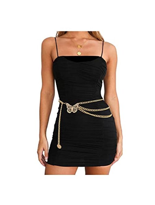 Eyraevor Women Long Tassel Waist Chain Belt Multilayer Body Belly Chain for Dress