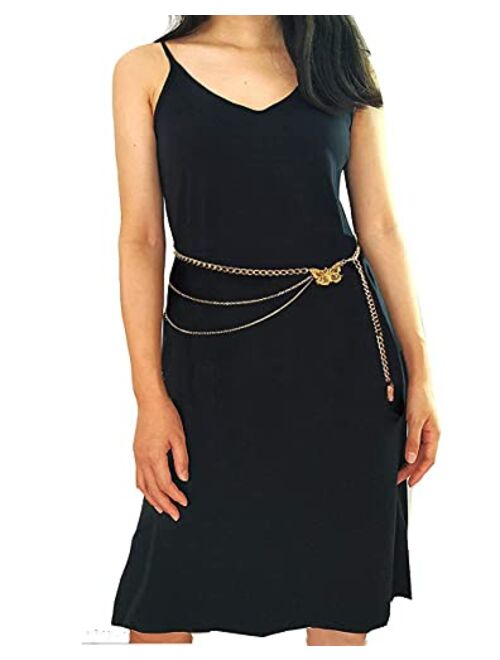 Eyraevor Women Long Tassel Waist Chain Belt Multilayer Body Belly Chain for Dress