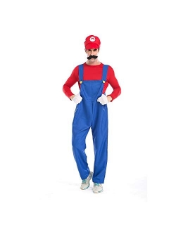 Super Mario Luigi Halloween Costume Classic Super Mario Brothers Fancy Dress Costume for Halloween Christmas Party Cosplay(Red, L)