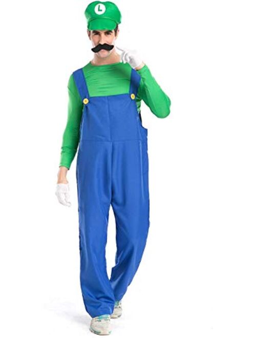 Super Mario Luigi Halloween Costume Classic Super Mario Brothers Fancy Dress Costume for Halloween Christmas Party Cosplay(Red, L)