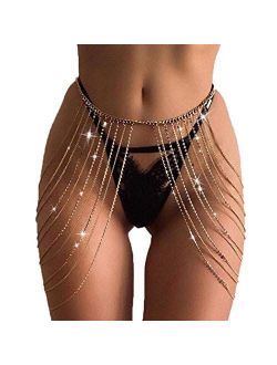 Rhinestones Body Chain Suit Silver Heart Underwear Bikini Bra Chain Party Belly  Waist Chains Boho Body Jewelry Accessories For Women And Girls