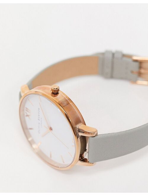 Olivia Burton leather watch in gray and rose gold