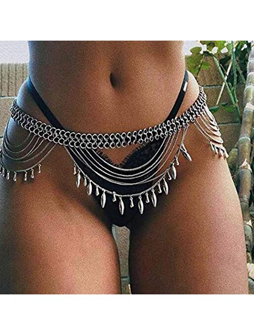 Victray Sequins Belly Waist Chain Beach Body Chains Fashion Waist Jewelry Nightclub Body Accessory for Women and Girls (Gold)