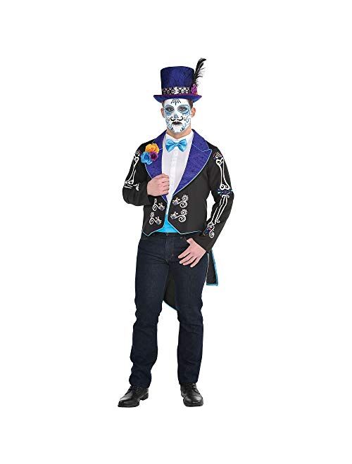 Party City Neon Day of The Dead Men’s Jacket, Halloween Costume, Features a Festive Print and Tails